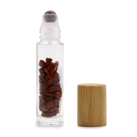 10x Botella Roll-on con gemas  10ml - Jaspe Rojo - Tapa de madera
