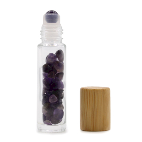 10x Botella Roll-on con gemas - Amatista - Tapa de madera