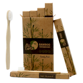 4x Caja de 4 Cepillos de bambú-Blanco - Pack Familiar