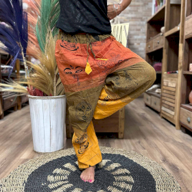 Pantalones para Meditación y Festivales - Estampado Himalaya Cintura Alta - Naranja