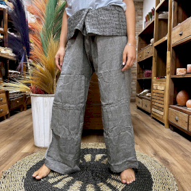 Pantalones para Yoga y Festivales - Pescador Tailandés Mandala Mantra - Gris