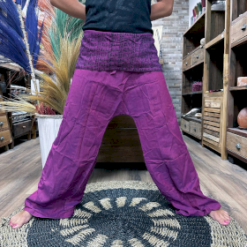 Pantalones para Yoga y Festivales - Pescador Tailandés Mandala Mantra - Morado