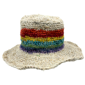 3x Sombrero de Festival Boho de Cáñamo y Algodón Tejido a Mano - Arcoíris