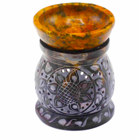 Quemador de Aceite de Esteatita 10 cm - Flor de mandala - Negro y amarillo