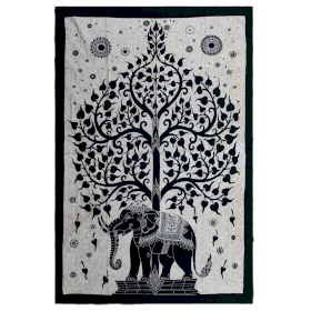 Colcha Individual de Algodón + Tapiz de Pared - Árbol Elefante