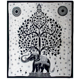 Colcha Doble de Algodón + Tapiz de Pared - Árbol Elefante