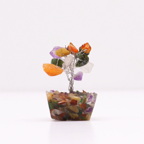 12x Mini arboles de piedras preciosas sobre base de orgonita - Piedras múltiples (15 piedras)