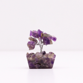 12x Mini arboles de piedras preciosas sobre base de orgonita - Amatista (15 piedras)