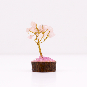 12x Mini arboles de piedras preciosas sobre base de madera - Cuarzo rosa (15 piedras)
