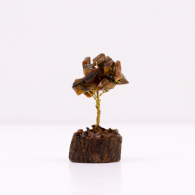 12x Mini arboles de piedras preciosas sobre base de madera - Ojo de tigre (15 piedras)
