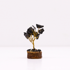 12x Mini arboles de piedras preciosas sobre base de madera - Ágata negra (15 piedras)