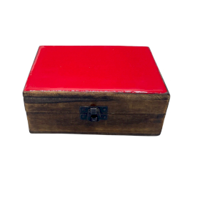 Caja de Madera de Cerámica Esmaltada Mediana - 15x10x6cm - Roja