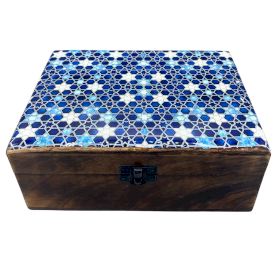 Caja de Madera Grande de Cerámica Esmaltada - 20x15x7.5cm - Estrellas Azules