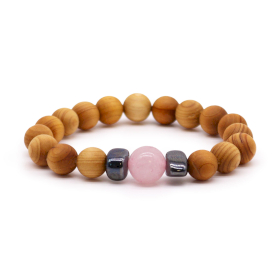 3x Pulsera de Cedro - Chakra del corazón - Cuarzo Rosa