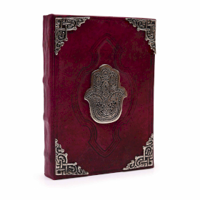 Libro Bronceado Rojo Fuerte  - Decoracion Hamsa de zinc - 200 pag con bordes de cubierta - 26x18cm