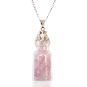 Collar de Piedras Preciosas en Botella - Cuarzo Rosa