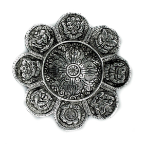 6x Porta Incienso Símbolos Tibetanos de  Aluminio Pulido 12cm