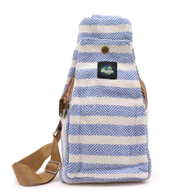 Bolso Bandolera de Algodon Natural - Azul y Blanco