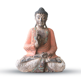 Estatua de Buda Vintage Naranja Tallada a Mano - 40cm - Transmision de Enseñanza
