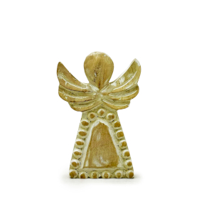 Angel de Madera de Mango - Encalado - 13cm