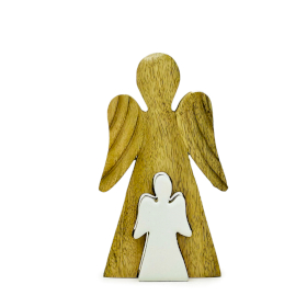 Angeles de Madera de Mango - Esmalte Blanco - 15cm