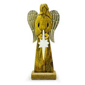Angel Grande de Madera de Mango de la Paz Alas de Metal y Detalle de Esmalte - 30cm