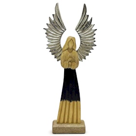 Angel Grande de Madera de Mango de Gardian Alas de Metal y Detalle de Esmalte - 40cm