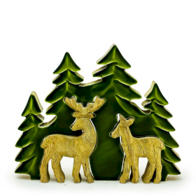 2x Decoración Bosque en Madera 3D - Dos ciervos en el bosque