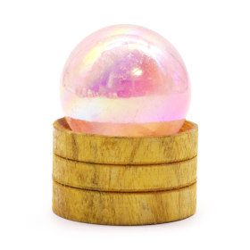 Esfera de cristal de Piedra Natural con base 40 mm  - Cuarzo rosa Aura de titanio