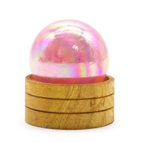Esfera de cristal de Piedra Natural Cuarzo Rosa con base 50 mm - Aura de titanio