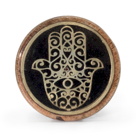 10x Disco de Incienso Dorado & Negro en Madera de Mango - Hamsa
