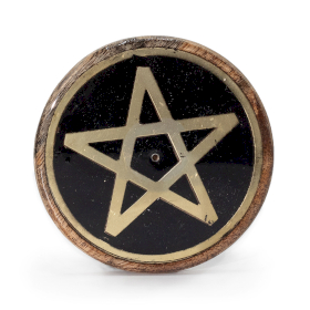 10x Disco de Incienso Dorado & Negro en Madera de Mango  - Pentágono