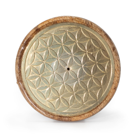 10x Disco de Incienso Dorado en Madera de Mango - Flor de la Vida