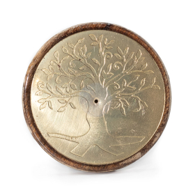 10x Disco de Incienso Dorado en Madera de Mango  - Árbol de la Vida