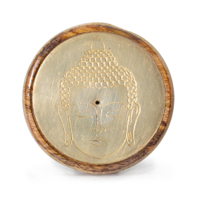 10x Disco de Incienso Dorado en Madera de Mango  - Cabeza de Buda