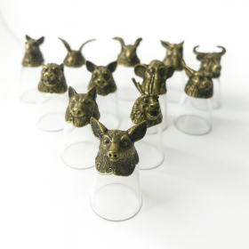 12x Vasos de chupito (25 ml) - Criaturas del zodiaco chino - Bronce antiguo