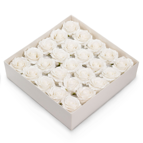 25x Flor de Jabón Artesanal - Rosa Decorativa (5 Capas) - Borde de Seda - Blanco Brillo Clásico