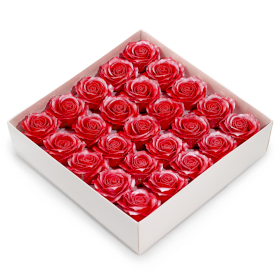 25x Flor de Jabón Artesanal - Rosa Decorativa (5 Capas) - Borde de Seda - Esmerilado Rubí