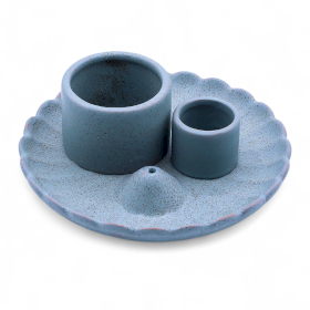 Soporte de Cerámica para Palo Santo y Atados de Salvia - Flor de Loto - Azul