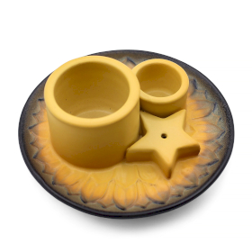 Soporte de Cerámica para Palo Santo y Atados de Salvia - Mandala - Arena y Gris