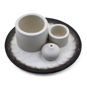 Soporte de Cerámica para Palo Santo y Atados de Salvia - Mandala - Blanco y Gris