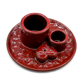 Soporte de Cerámica para Palo Santo y Atados de Salvia - Mandala - Rojo con Corazón Brillante