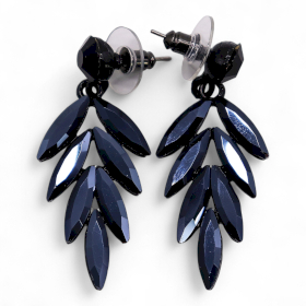 Pendientes de Cristal  Vintage -  Largo - Negro Azabache