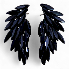 Pendientes de Cristal  Vintage - Alas de ángel - Negro Azabache