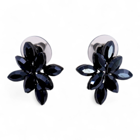 Pendientes de Cristal  Vintage - Flores - Negro Azabache