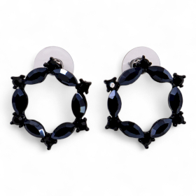 Pendientes de Cristal  Vintage - Aro - Negro Azabache