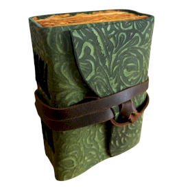 Cuadernos de Cuero con Bordes Irregulares - Patrón de Laberinto Verde