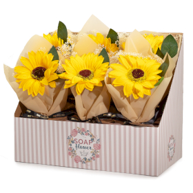 6x Caja de Flores de Jabón - Ramo de un Girasol