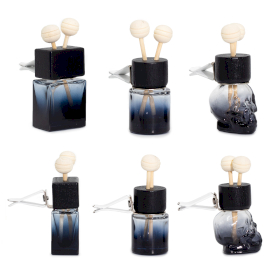 12x Difusores de Coche Rellenable  - Negro - 8 ml - (3 diseños surtidos x 4)