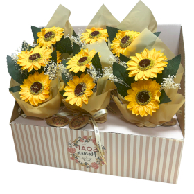 6x Caja de Flores de Jabón - Ramo de dos Girasoles